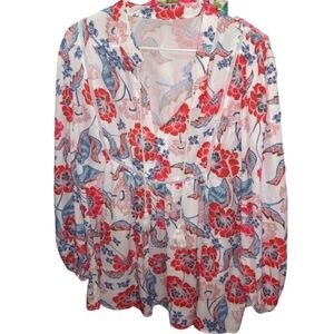 Floral Print Women's Top - Red and Blue